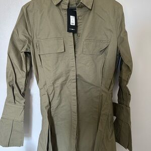 Olive Green Long Sleeve Shirt Dress